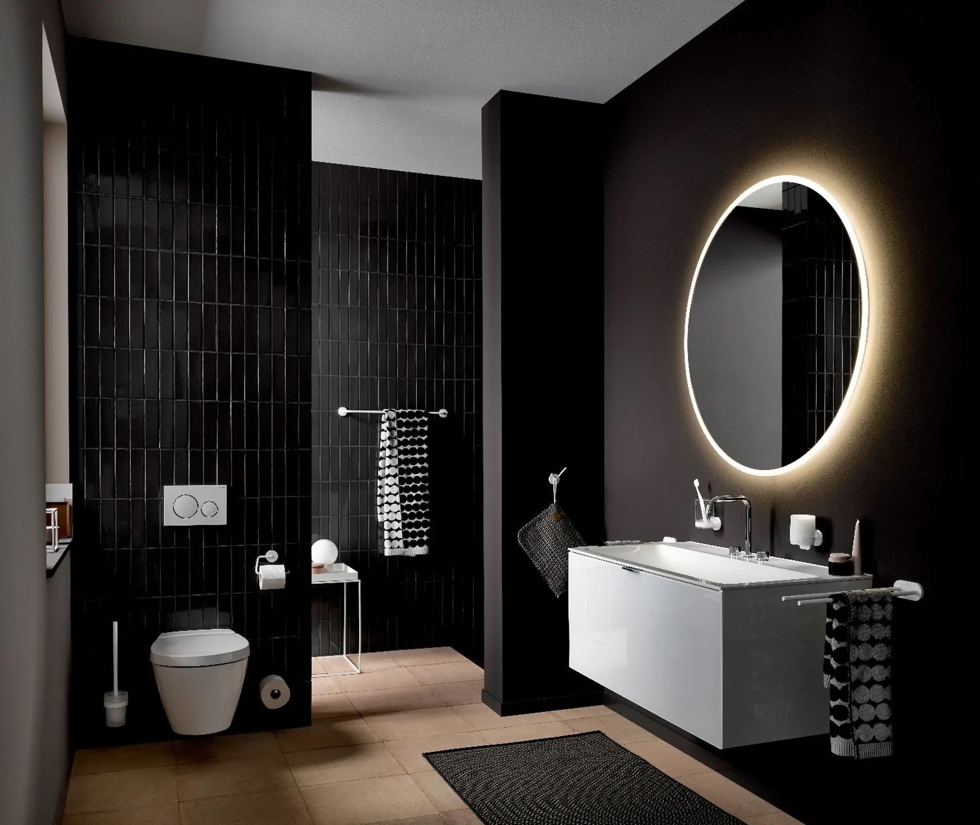 Emco Round kubek do mycia zębów z uchwytem biały/szkło przezroczyste 432013900