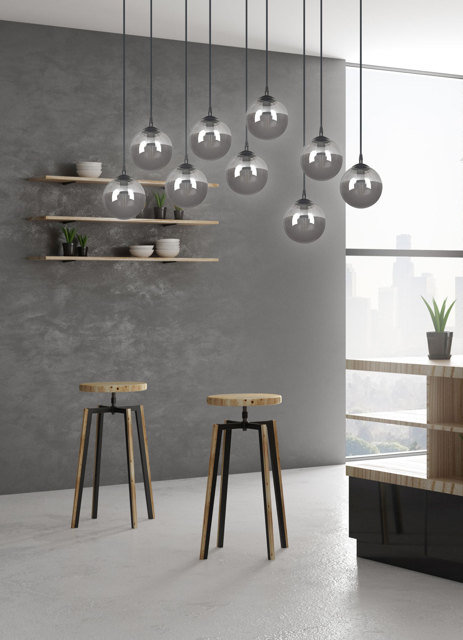 Emibig Cosmo lampa wisząca 9x10 W czarna-grafitowa 712/9