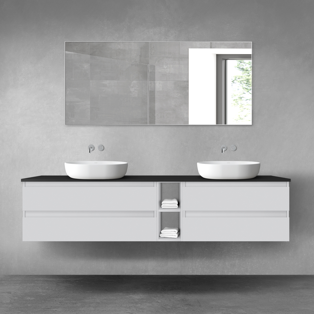 Oltens Vernal zestaw mebli łazienkowych 200 cm z blatem szary mat/czarny mat 68644700 - Wysyłka w 24h