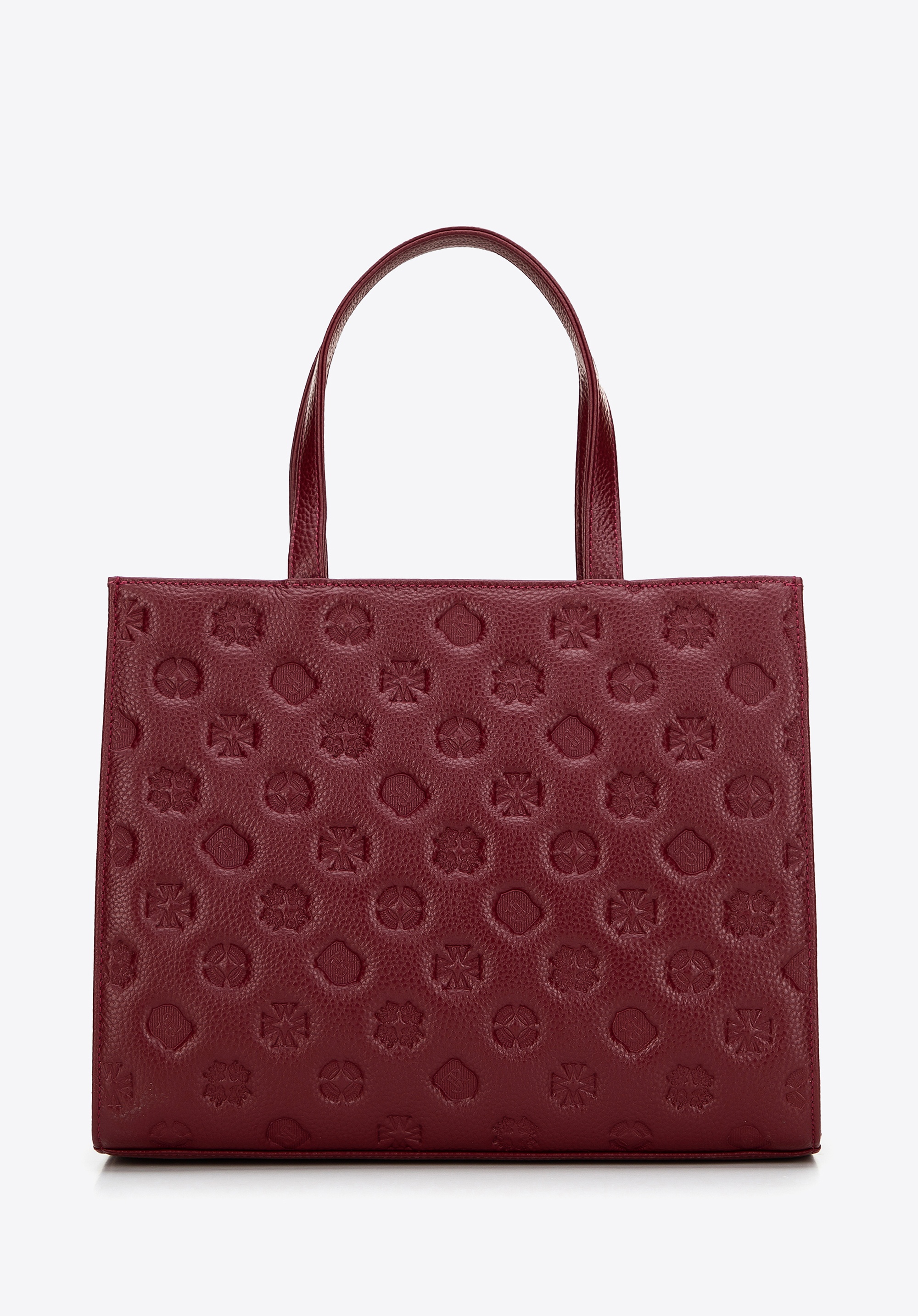 Damski kuferek ze skóry z tłoczeniem bordowy