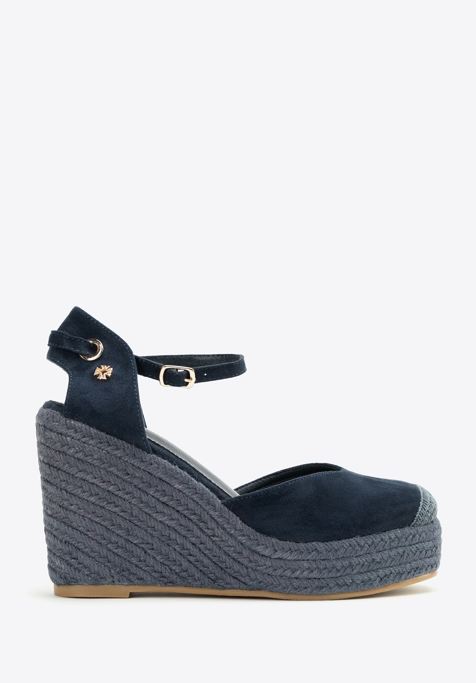 Damskie espadryle na koturnie z wiązaniem granatowe