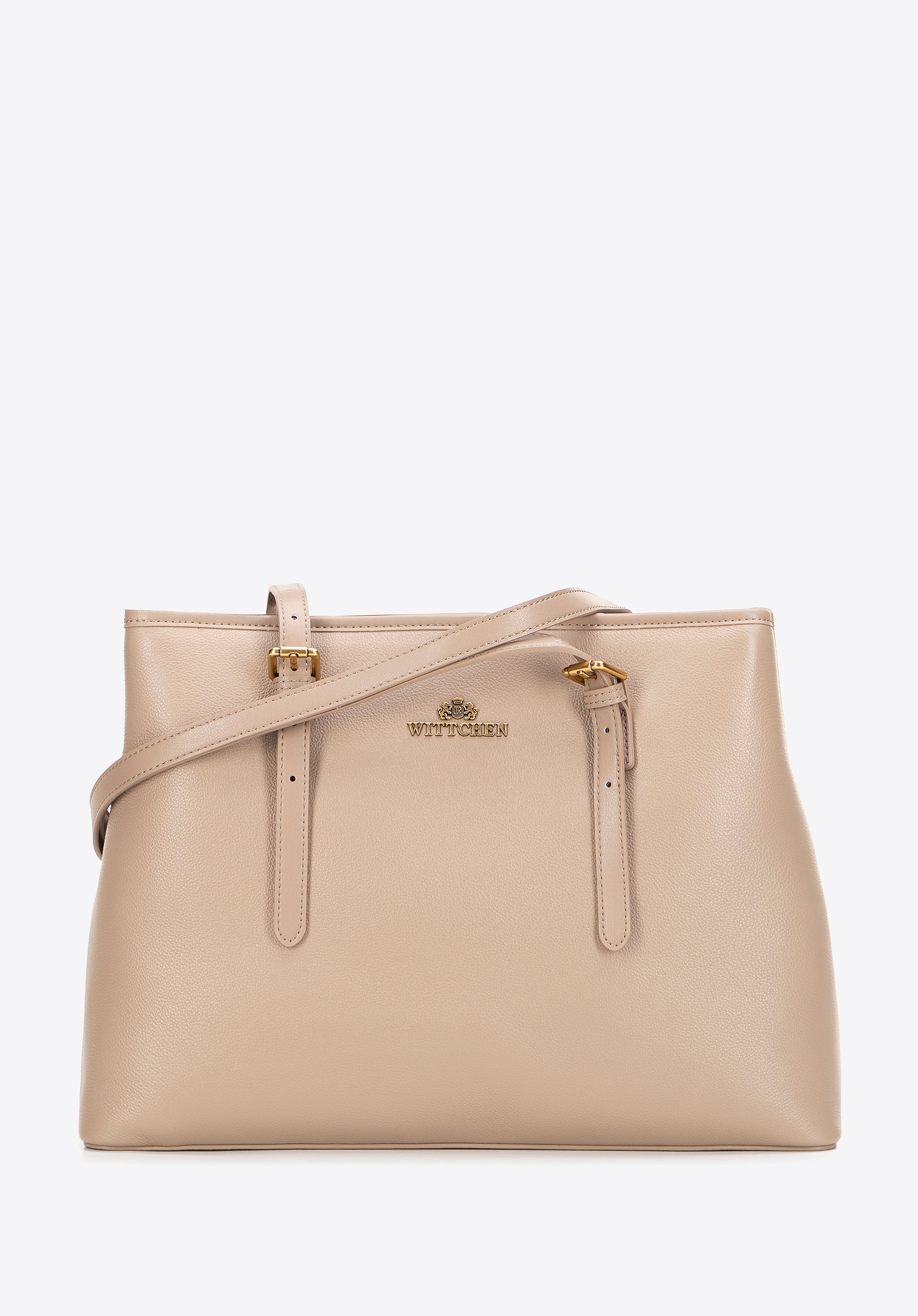Shopperka ze skóry naturalnej z regulowanymi rączkami beżowa