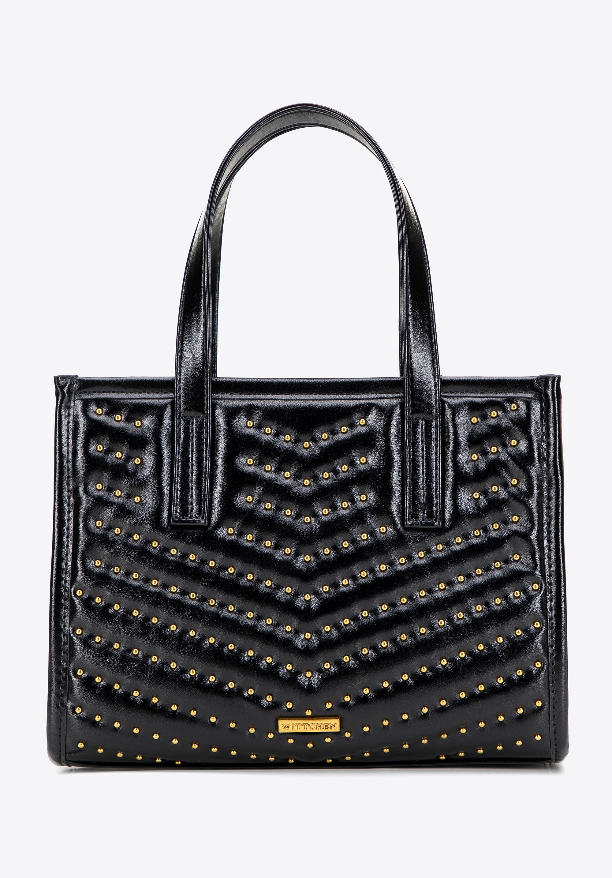 Damski kuferek z imitacji skóry z dżetami czarno - złoty