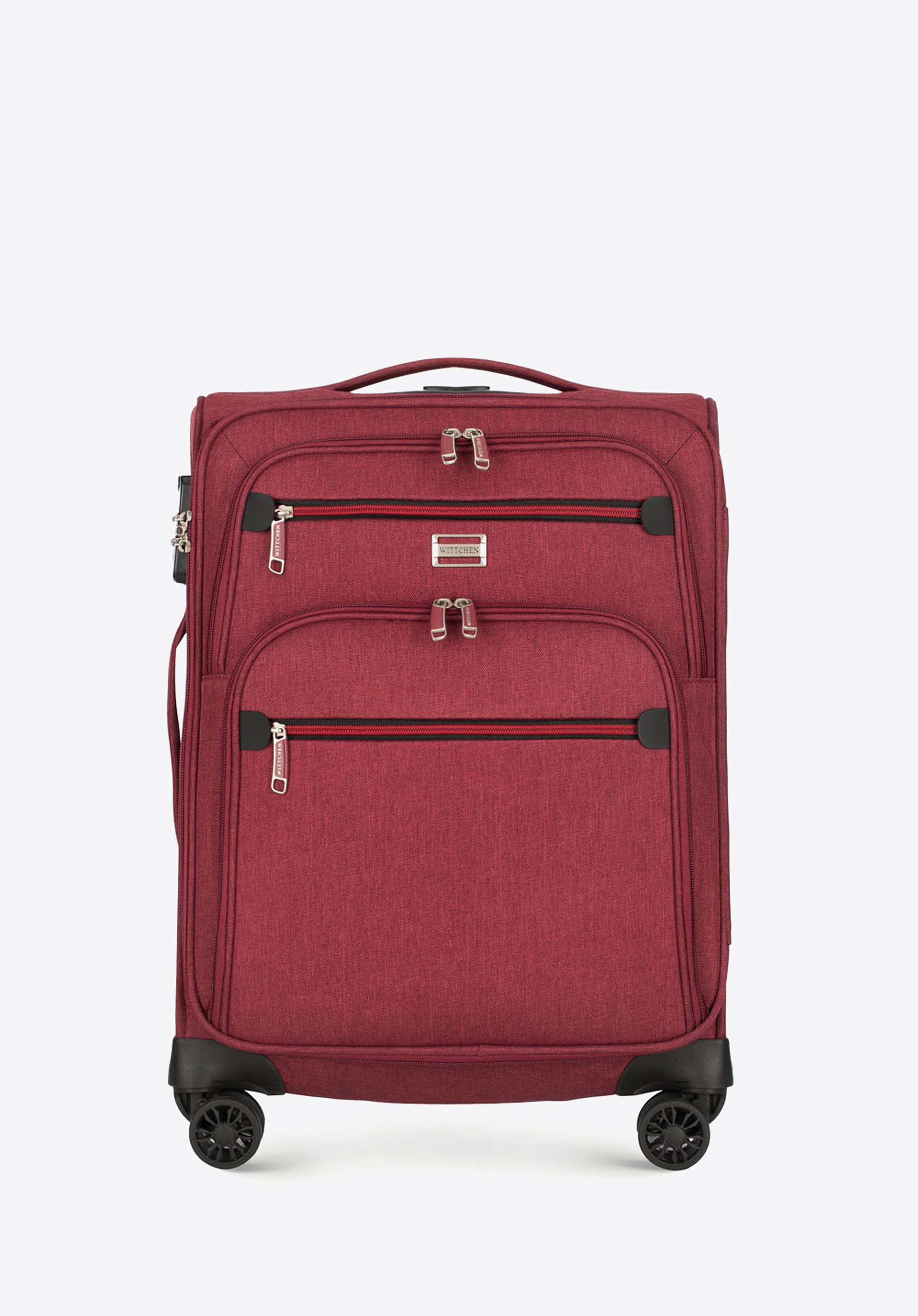 Walizka kabinowa z kolorowym suwakiem bordowa