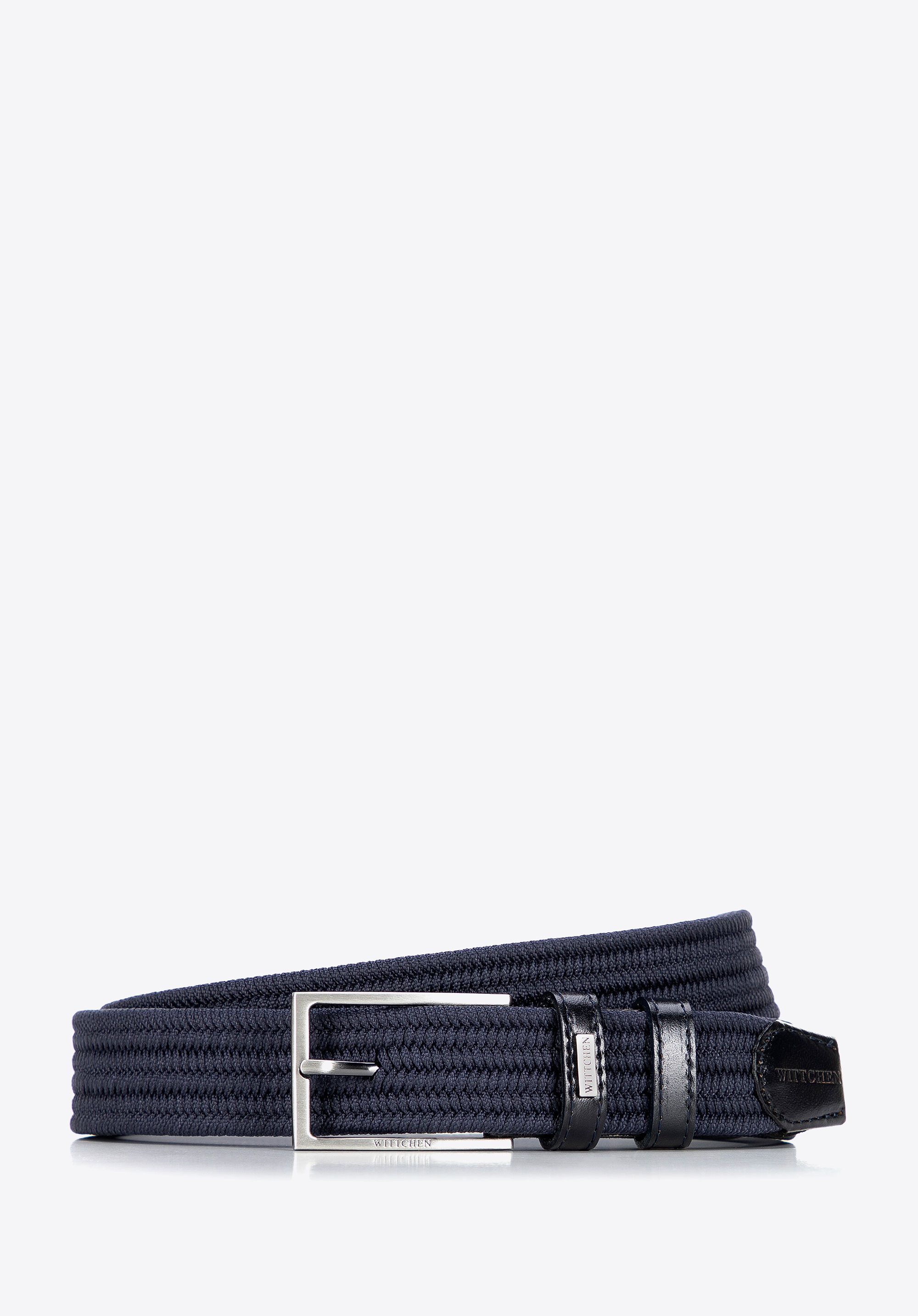 Męski pasek z materiałowej plecionki granatowy