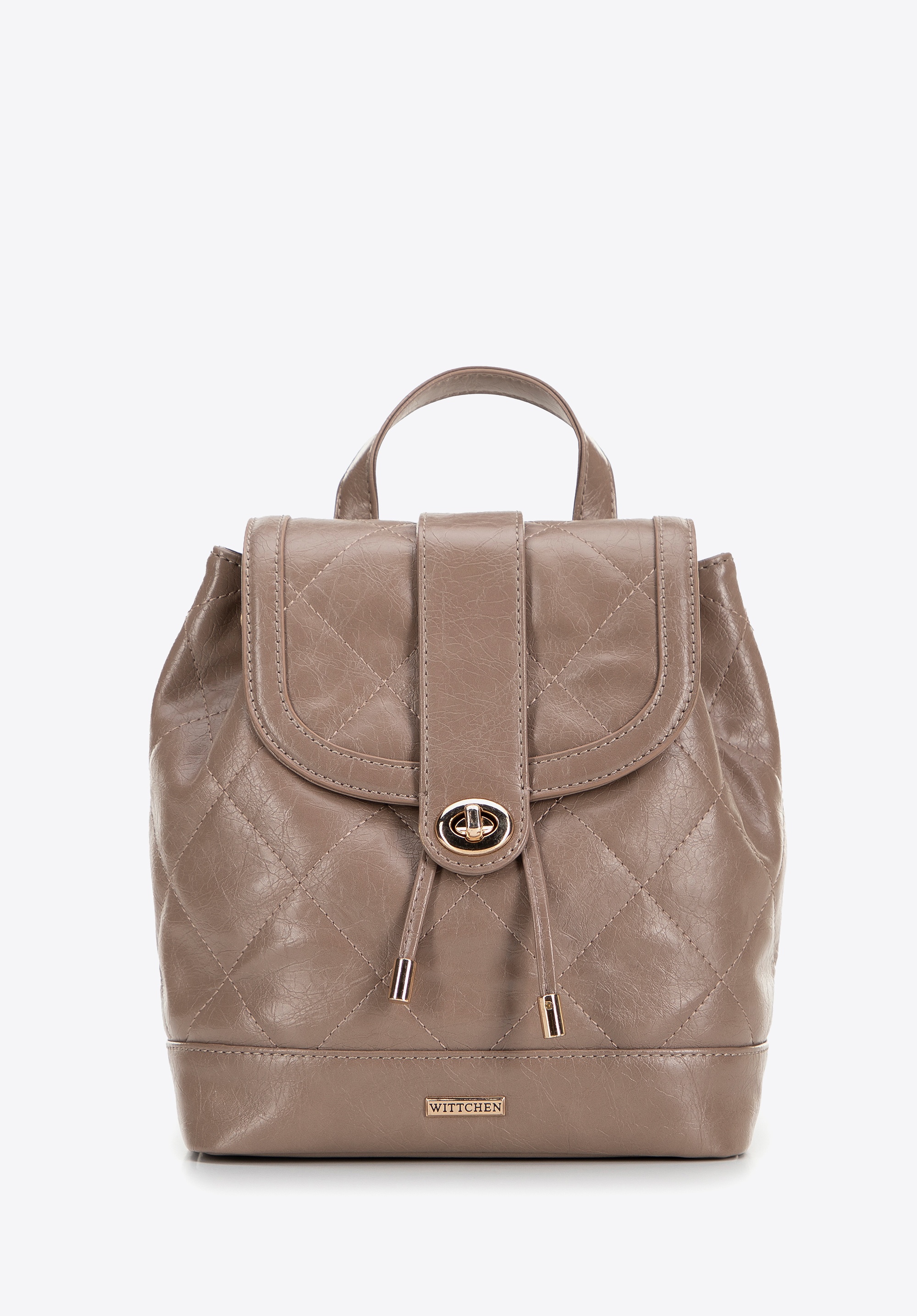 Damski plecak z ekoskóry w geometryczne przeszycia beżowy