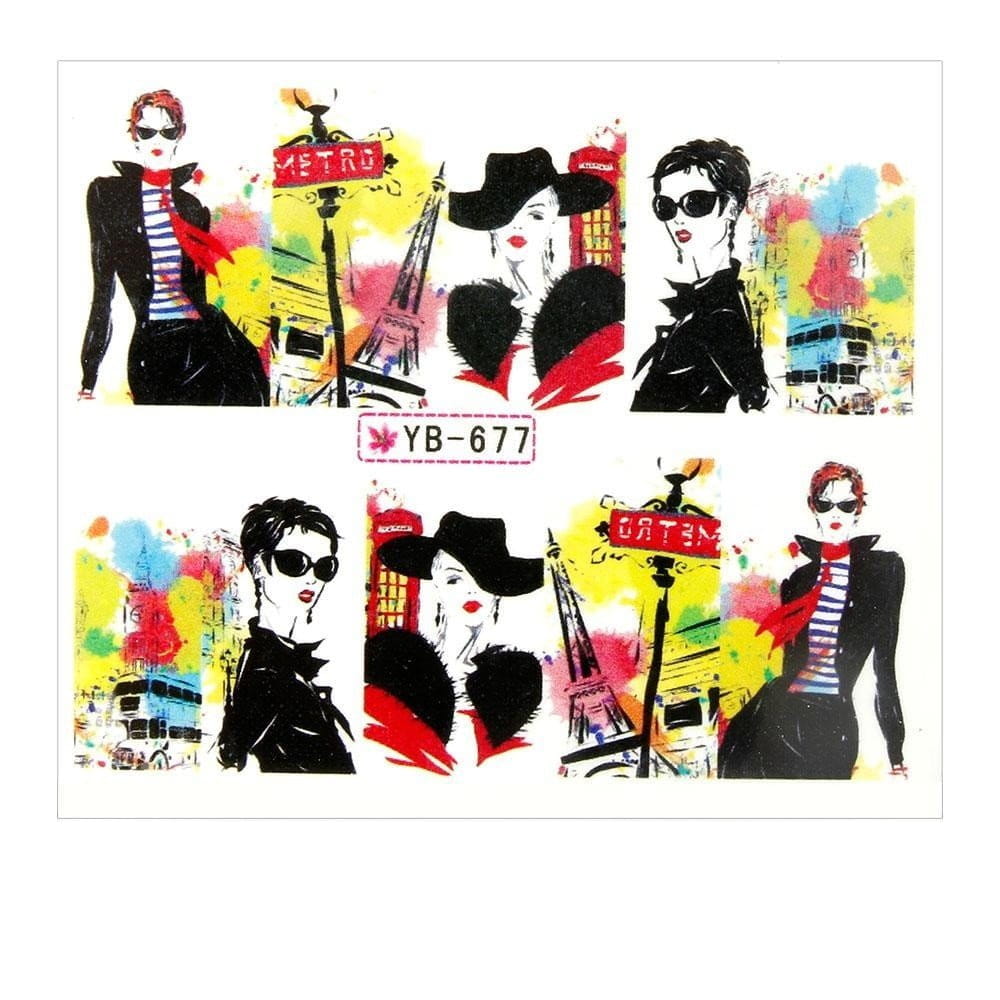 Naklejki wodne do paznokci arkusz 6,5 x 5,5 cm na 10 palców yb Nr 677