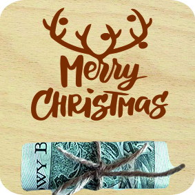 Świąteczny Bon Podarunkowy, drewniana kartka na prezent, pieniadze, banknoty, Imię, napis, słowo, grawer