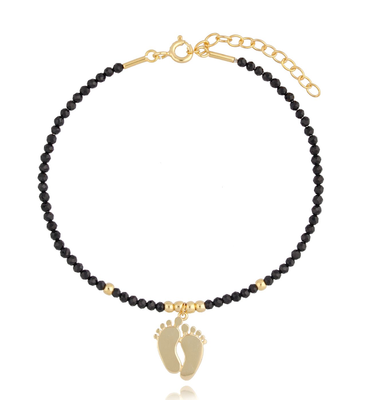 Bransoletka z czarnymi onyksami i złotymi stópkami Good Moment BSE0123