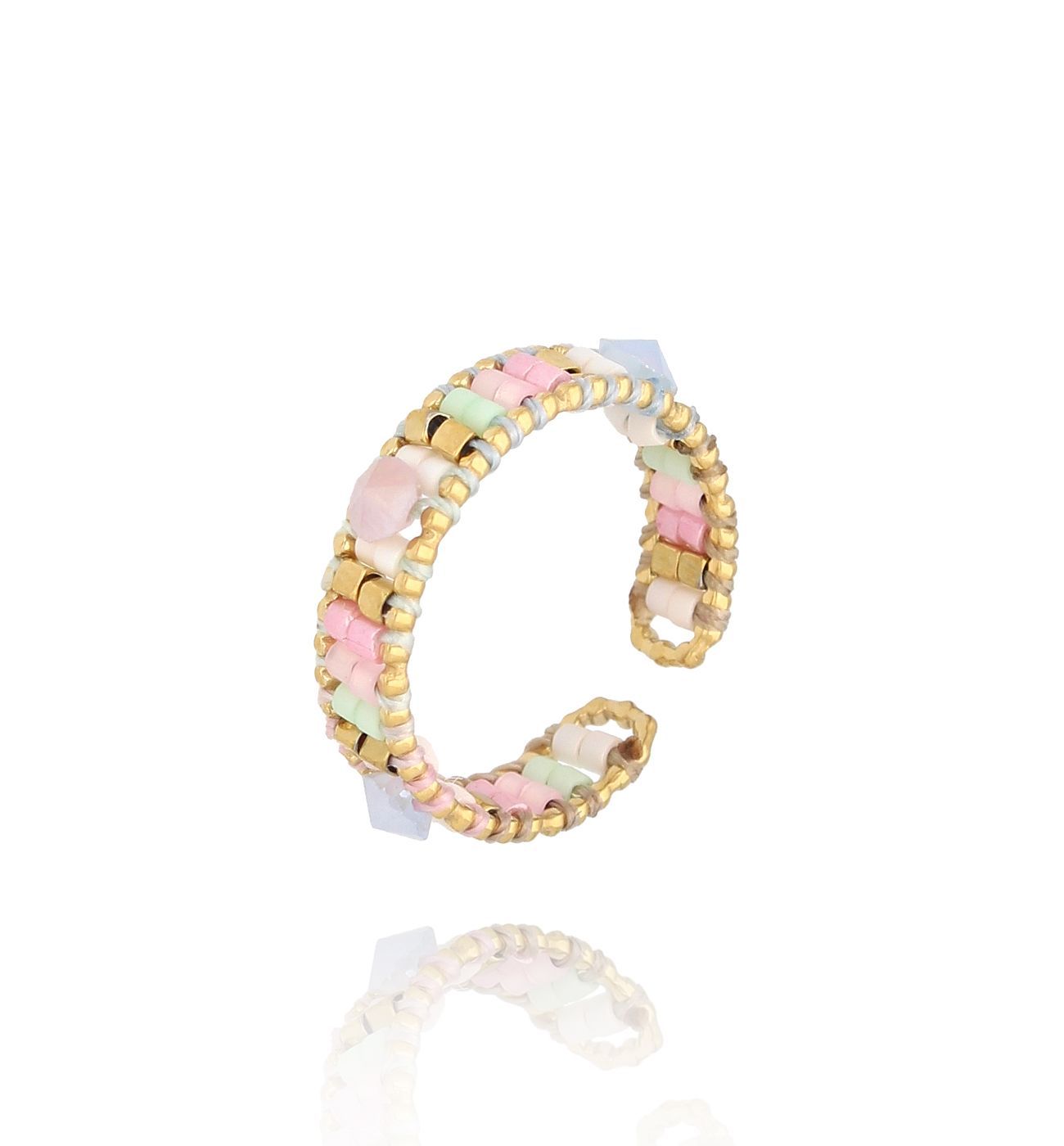 Pierścionek beżowy z koralikami Miyuki Chipilo PSC0546 - By Dziubeka