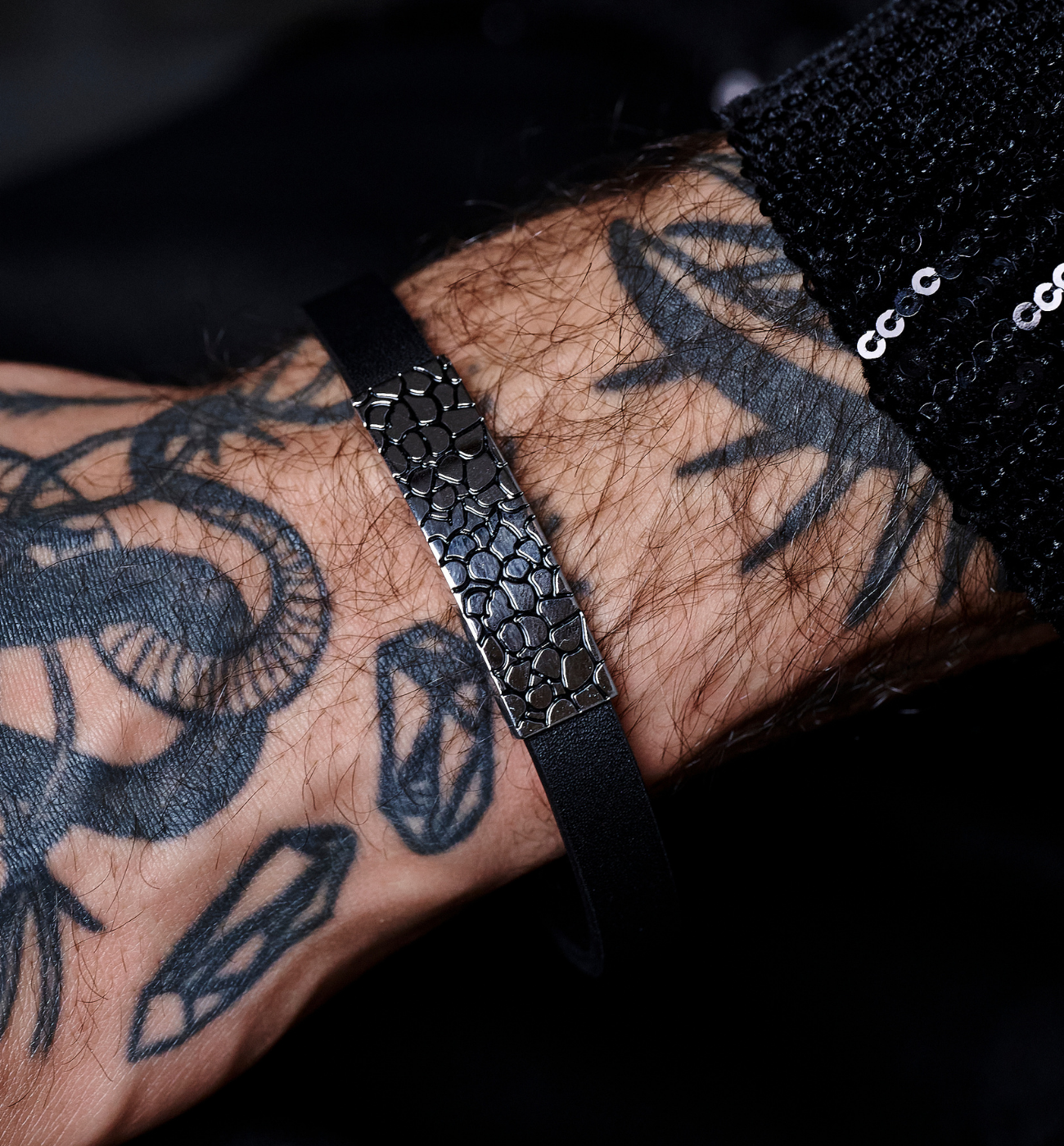 Bransoletka męska czarna skórzana 95 - By Dziubeka