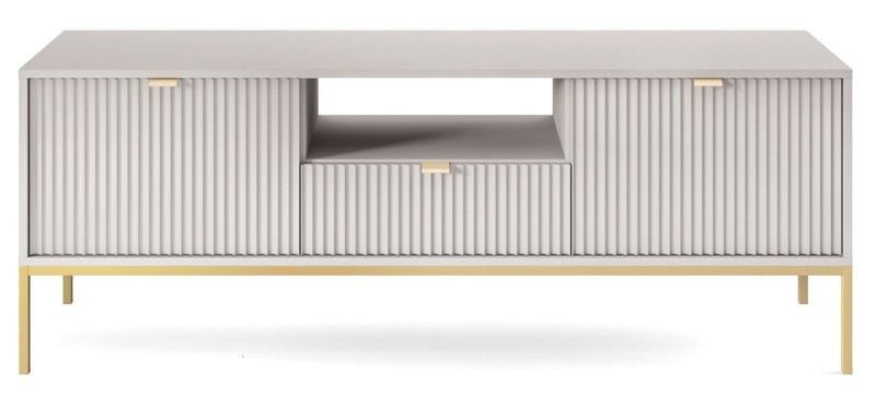 Szafka RTV Almagro INTESI szara ryflowana 154 cm nowoczesna złote nogi do salonu 1 szt.