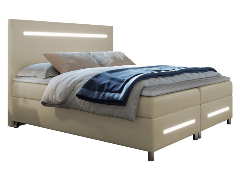 Łóżko kontynentalne MIRJAN 24 Enter LED 180x200 ekoskóra chłodny beż 1 szt.