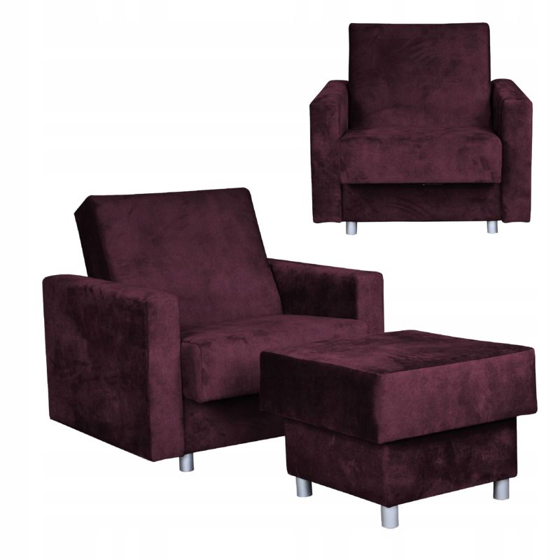 Fotel do salonu rozkładany z podnóżkiem pojemnikiem Family Meble Alicja purpurowy 1szt