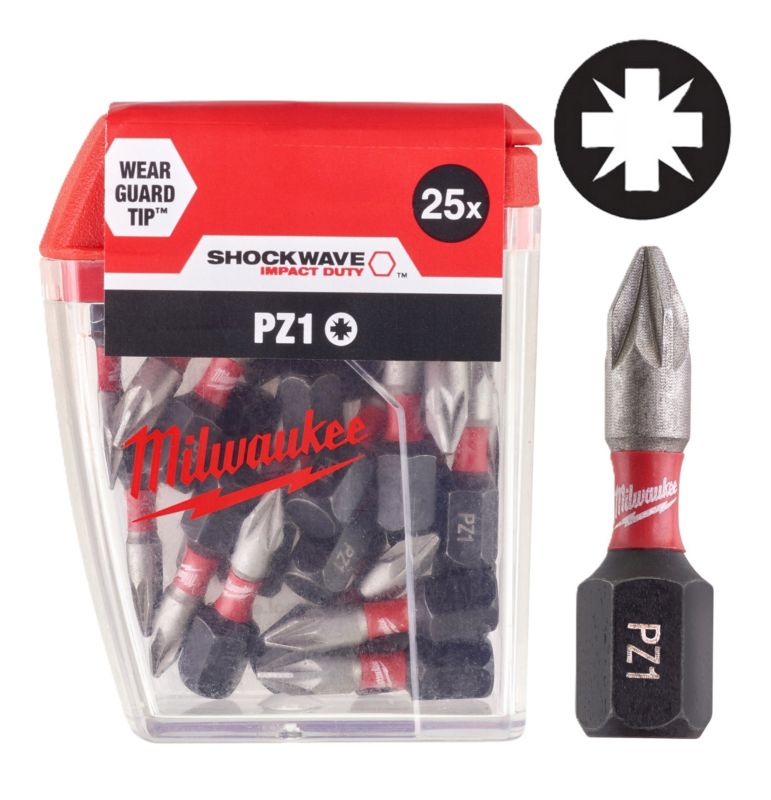 Bity udarowe Milwaukee Shockwave PZ1 Stal S2 25 mm 25szt