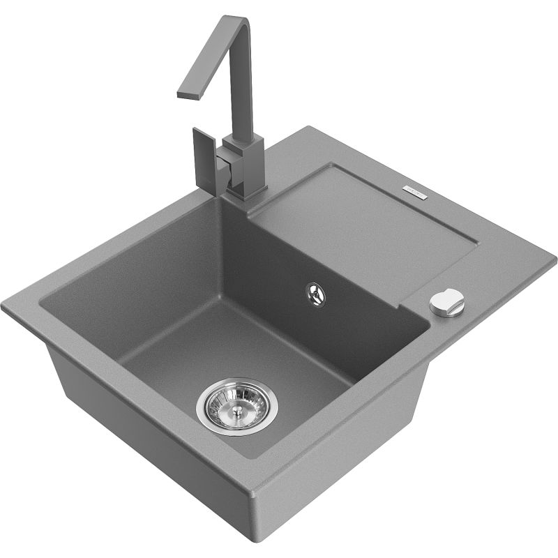 Zlewozmywak granitowy 1-komorowy Mexen Enzo z ociekaczem i baterią kuchenną Savita beżowy - 6506-69-672601-50 1 szt.