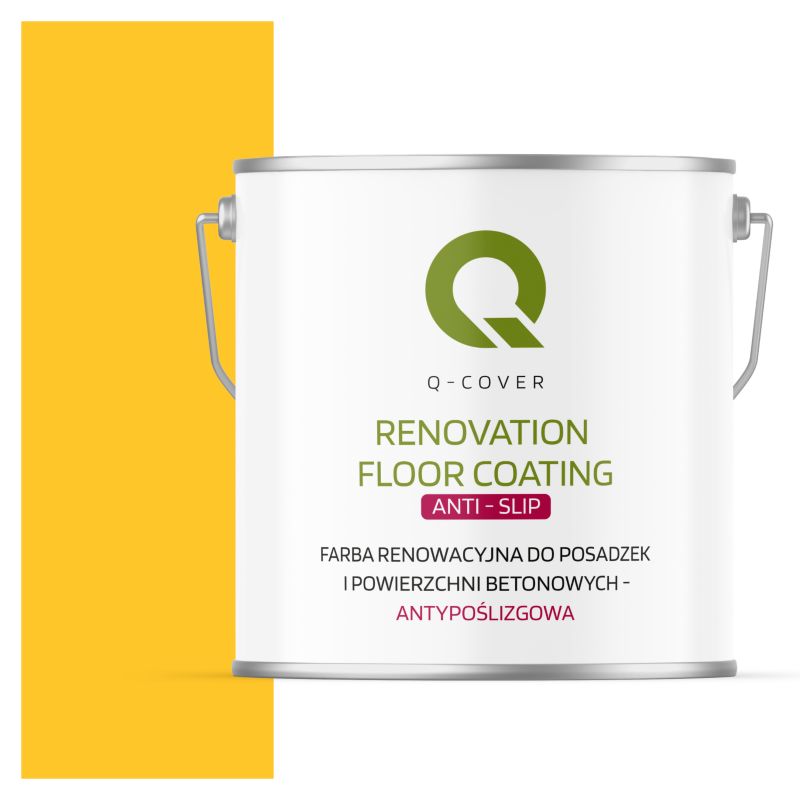Farba Antypoślizgowa do Posadzek i Powierzchni Betonowych Renowacyjna Q-Cover Żółty Ostrzegawczy RAL1023 5L