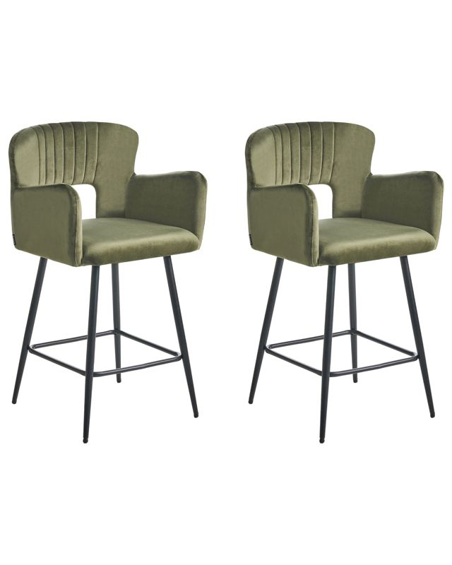 Zestaw 2 krzeseł barowych Sanilac Welur Oliwkowy 1 par.