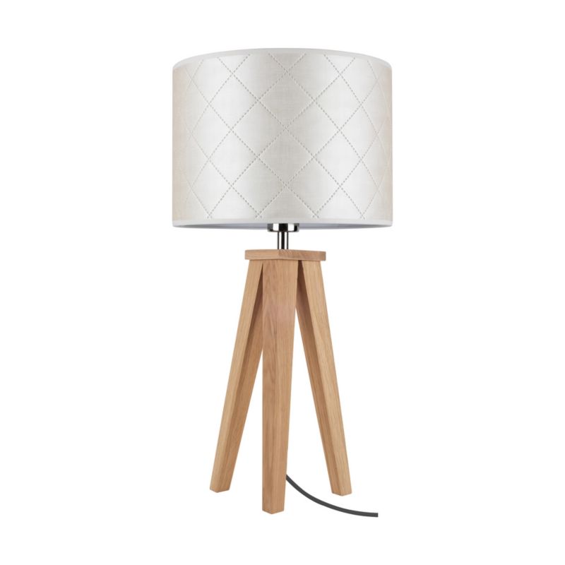 Drewniana Lampa Stołowa SPOT Light 1xE27 Max.60W Dąb Olejowany FSC z Perłową Tkaniną, Polski Producent, 1 szt.