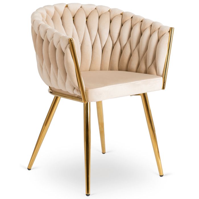 Krzesło Tapicerowane CAPI Mebel Elite Welurr Plecione Kremowe Do Jadalni 1 szt