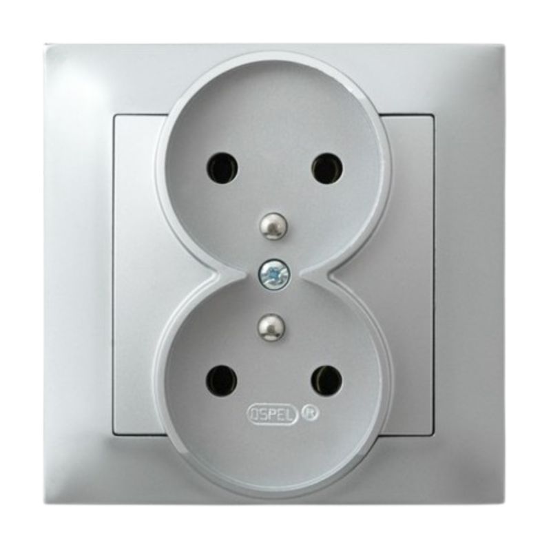 Gniazdo Podwójne 2X Ospel Srebro z Uziemieniem 1 szt.