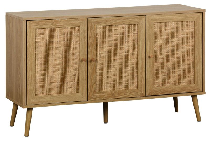 Komoda Ballo INTESI komoda drewniana boho z rattanowymi frontami na nóżkach 115 cm do salonu 1 szt.