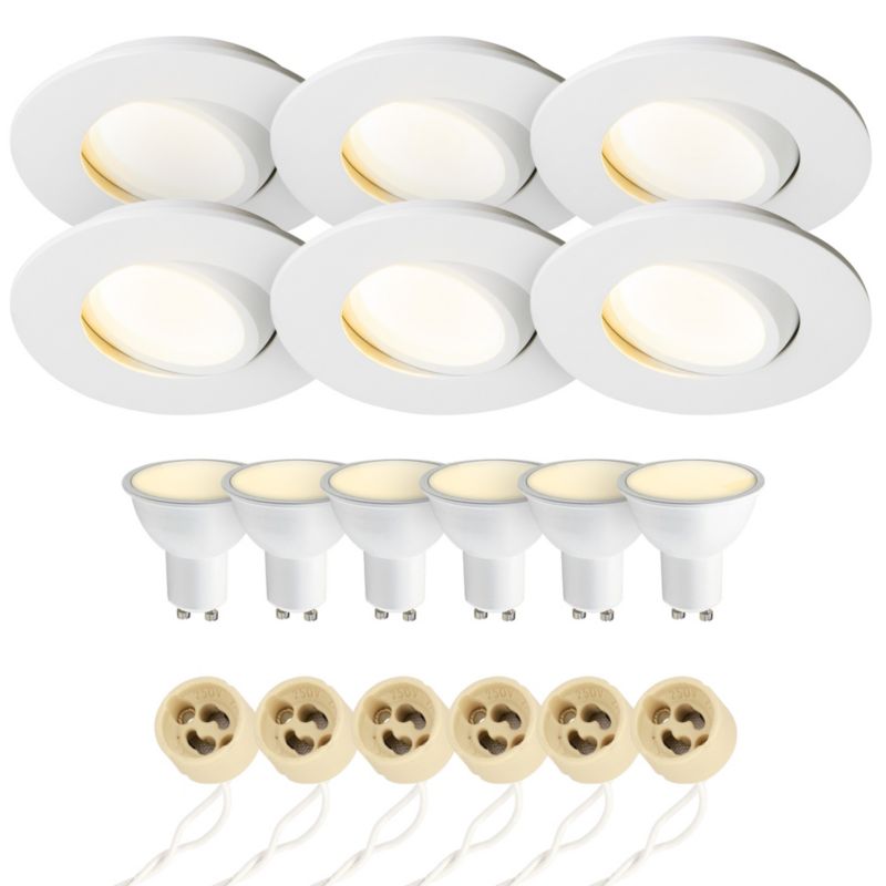 Punktowa oprawa sufitowa EDO hermetyczna biała żarówka 3000K 5,5W GU10 z gniazdem,wpuszczana regulowana POLI 6szt.