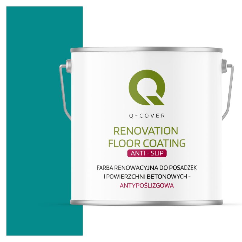Farba Antypoślizgowa do Posadzek i Powierzchni Betonowych Renowacyjna Q-Cover Niebieski Turkusowy RAL5018 5L