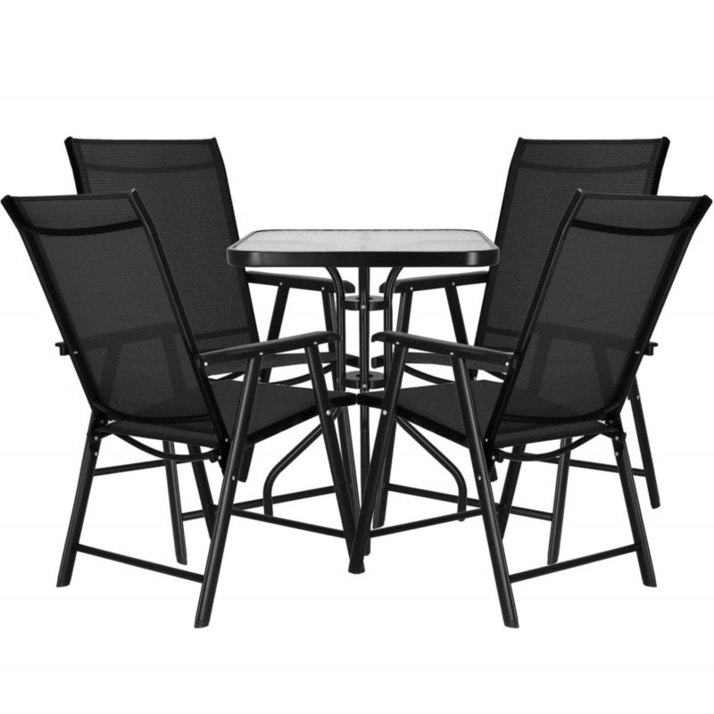Zestaw mebli ogrodowych Springos stół ze szkłem hartowanym, 4 krzesła czarne 1 kpl.