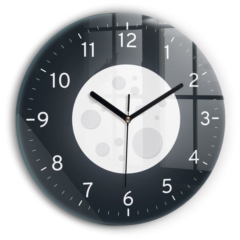 Zegar szklany czarne wskazówki Wallfluent fi30 cm Pełnia Księżyca 1 szt.