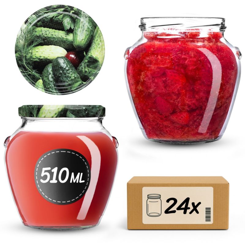 Słoiki KADAX na przetwory 510ml + wieczka "Warzywa Ogórki" 82 mm 24 szt.