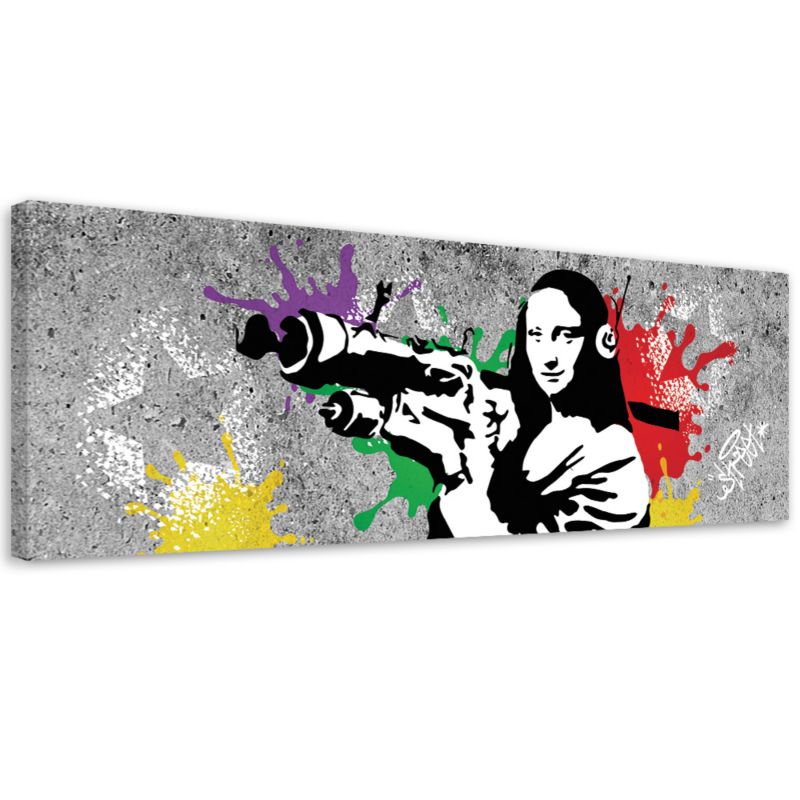 Obraz młodzieżowy do pokoju Feeby Banksy Mona Lisa Bazooka 120x40cm 1szt