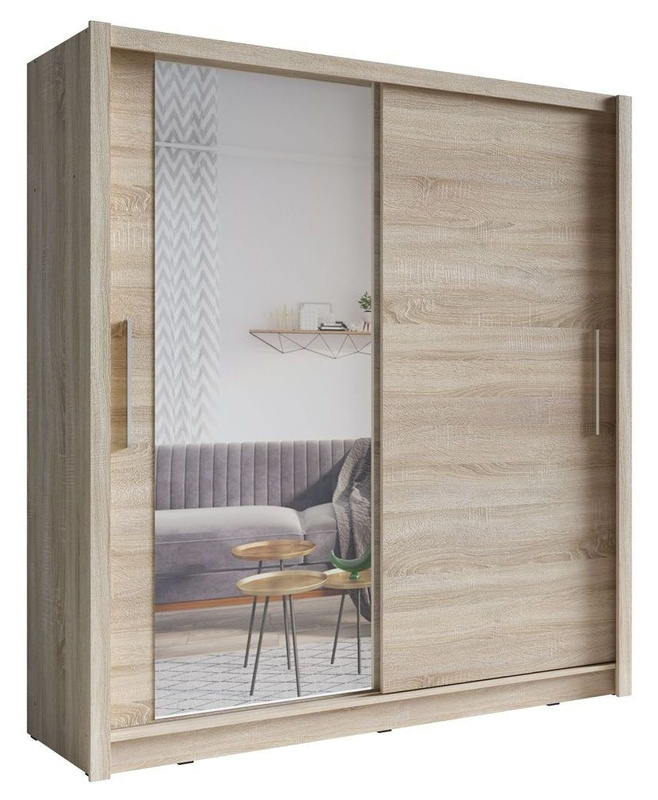 Szafa przesuwna z lustrem 154 cm do salonu BALI dąb sonoma