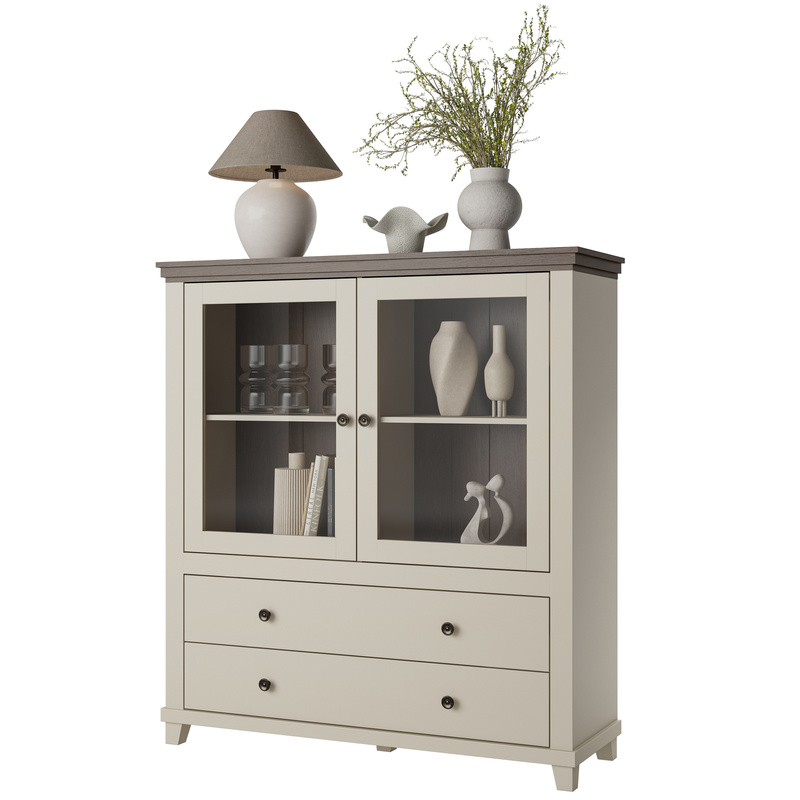 Witryna 126 cm z szufladami na książki IVORIA beż jasny