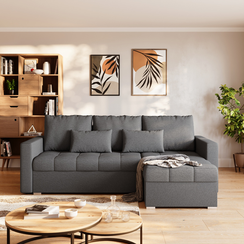 Szara kanapa narożna z funkcją spania HOT L