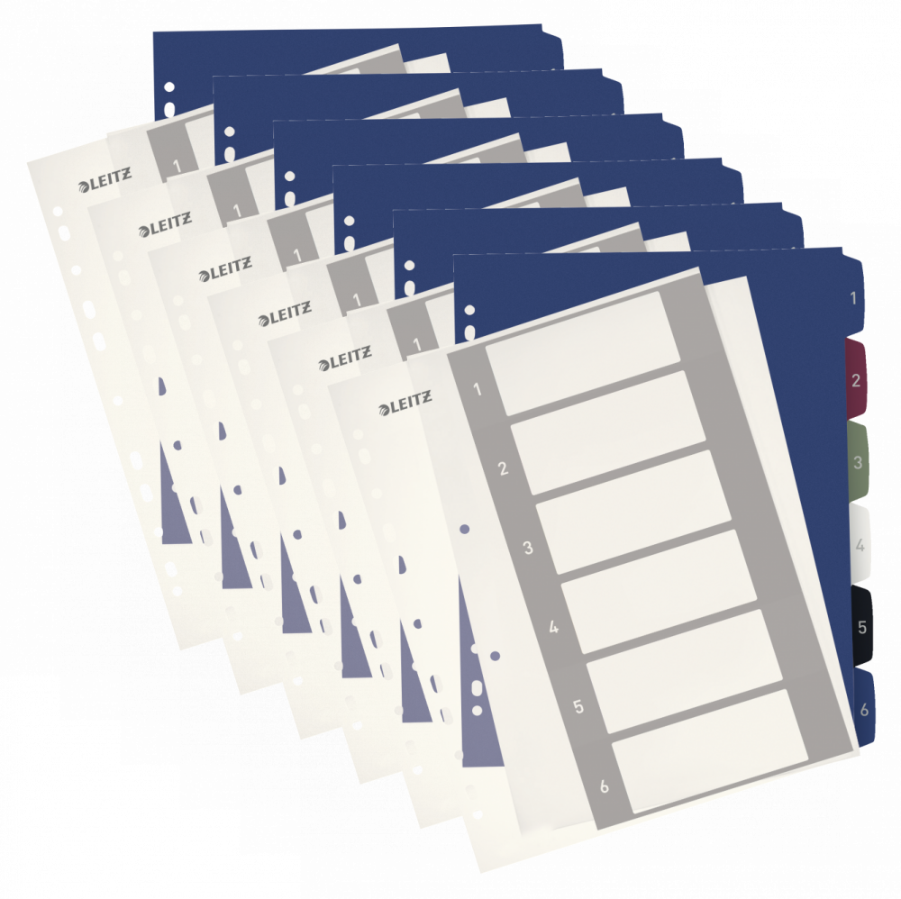 6x Przekładki do segregatora Leitz Style, plastikowe, numeryczne, do zadruku, A4+, 1-6 kart