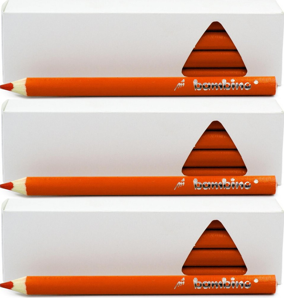 3x Kredki Bambino, w oprawie drewnianej, trójkątne, 12 sztuk, pomarańczowy