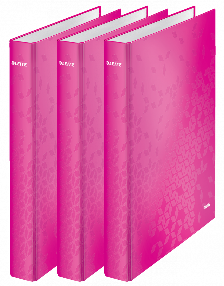 3x Segregator Leitz Wow, A4, szerokość grzbietu 40mm, do 230 kartek, 4 ringi, różowy