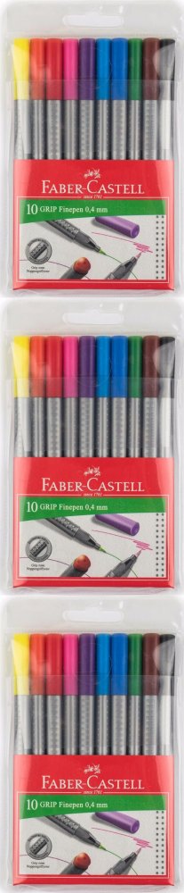 3x Cienkopis Faber-Castell Grip, 0.4mm, 10 sztuk, mix kolorów