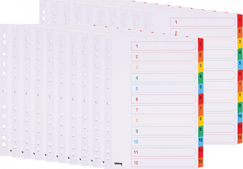 20x Przekładki do segregatora Viking Mylar, kartonowe, numeryczne, A4, 1-12 stron, biały