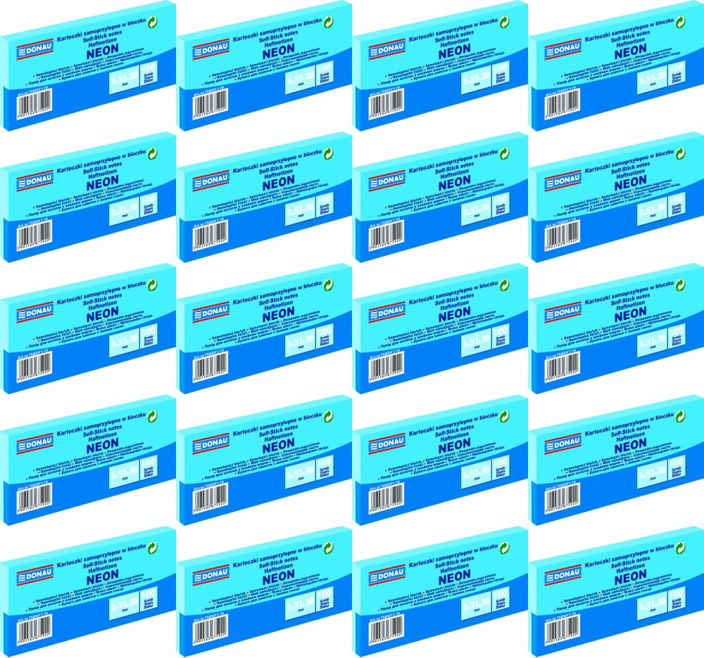 20x Karteczki samoprzylepne Donau, 38x51mm, 3x100 karteczek, neonowy niebieski