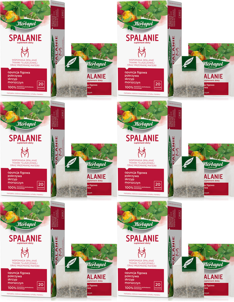 6x Herbata funkcjonalna w torebkach Herbapol Spalanie, marakuja, 20 sztuk x 2g