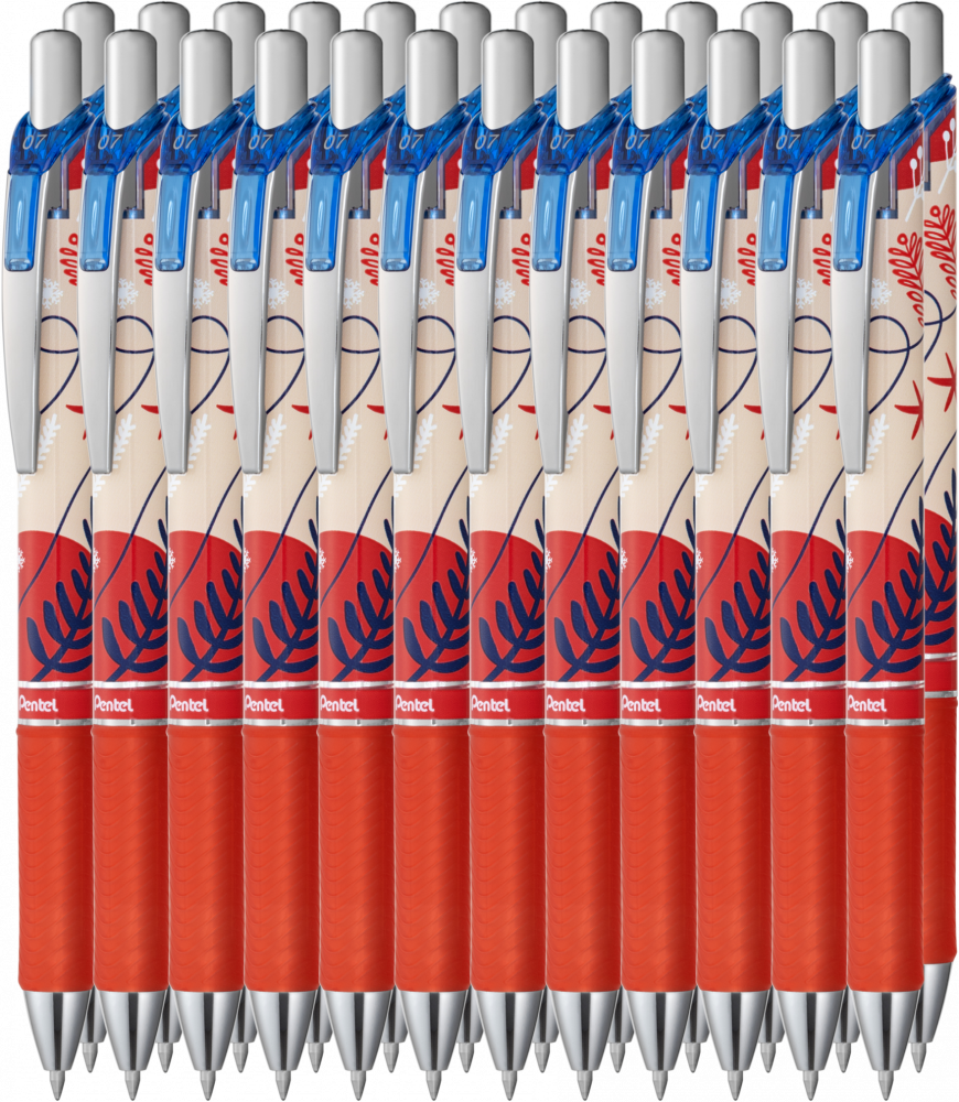 24x Pióro kulkowe automatyczne Pentel EnerGel BL77WT, 0.7mm, czerwona obudowa, wkład niebieski