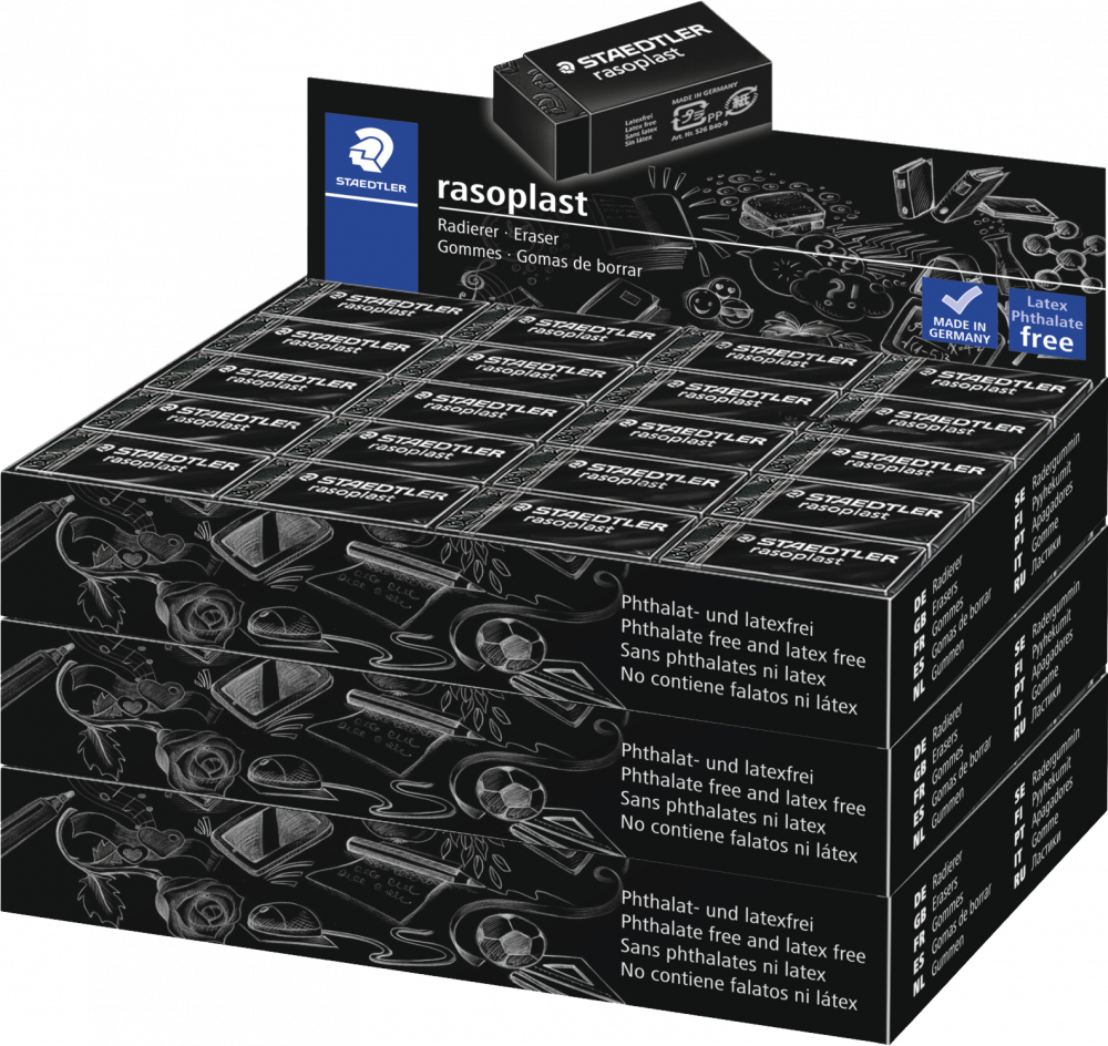 120x Gumka ołówkowa Staedtler, Rasoplast, 33x16x13mm, czarny