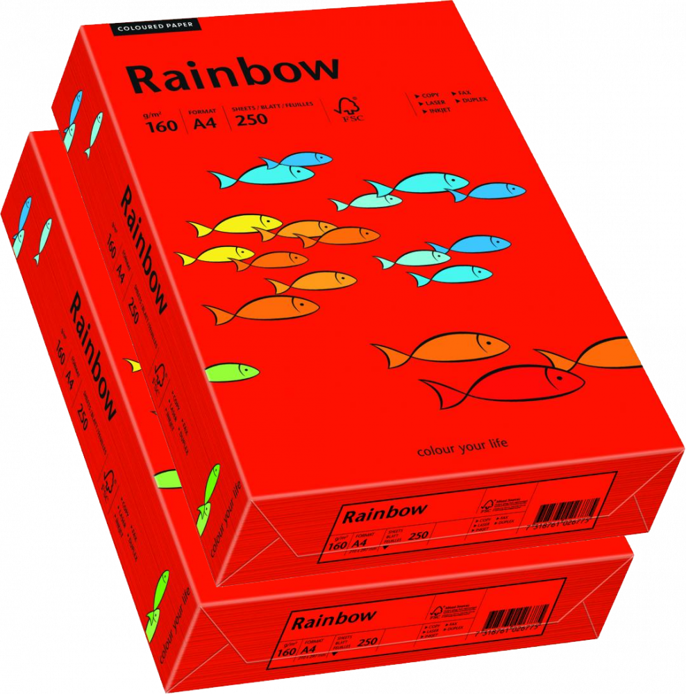 2x Papier ksero ekologiczny Rainbow, A4, 160g/m2, 250 arkuszy, ciemny czerwony (R28)