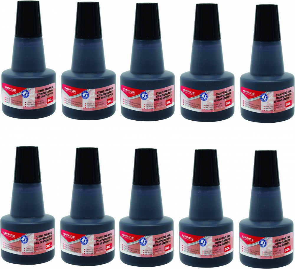10x tusz do stempli Office Products, 30ml, czarny
