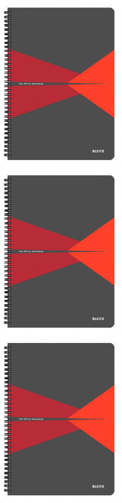 3x Kołonotatnik Leitz Office, A4, w kratkę, 90 kartek, okładka PP, szaro-czerwony