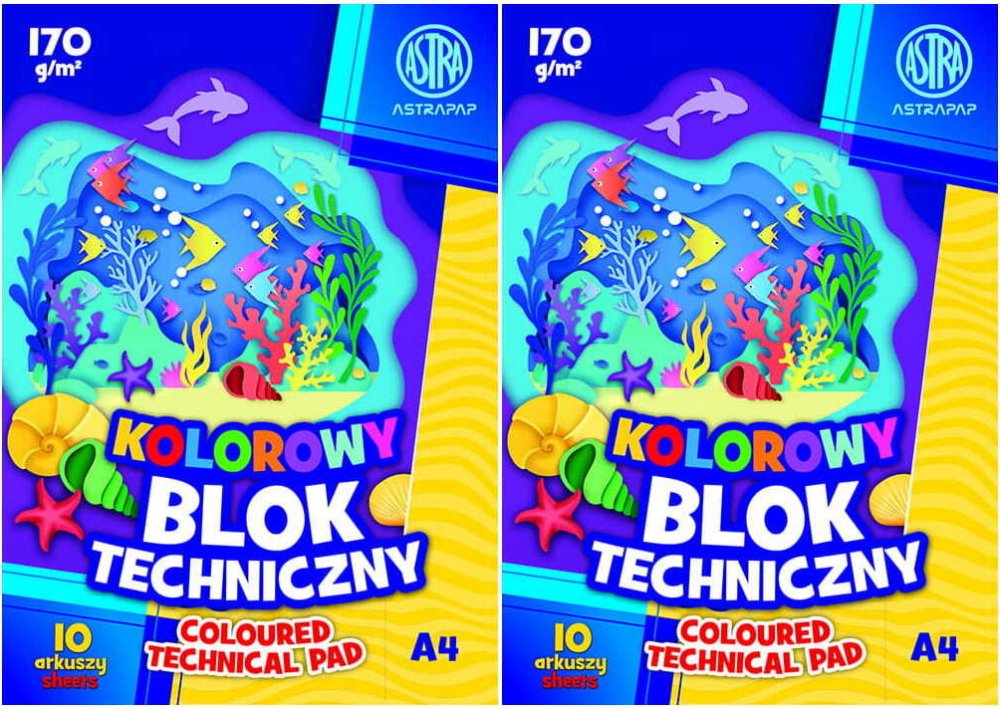 2x Blok techniczny Astra Astrapap, A4, 10 kartek, kolorowy