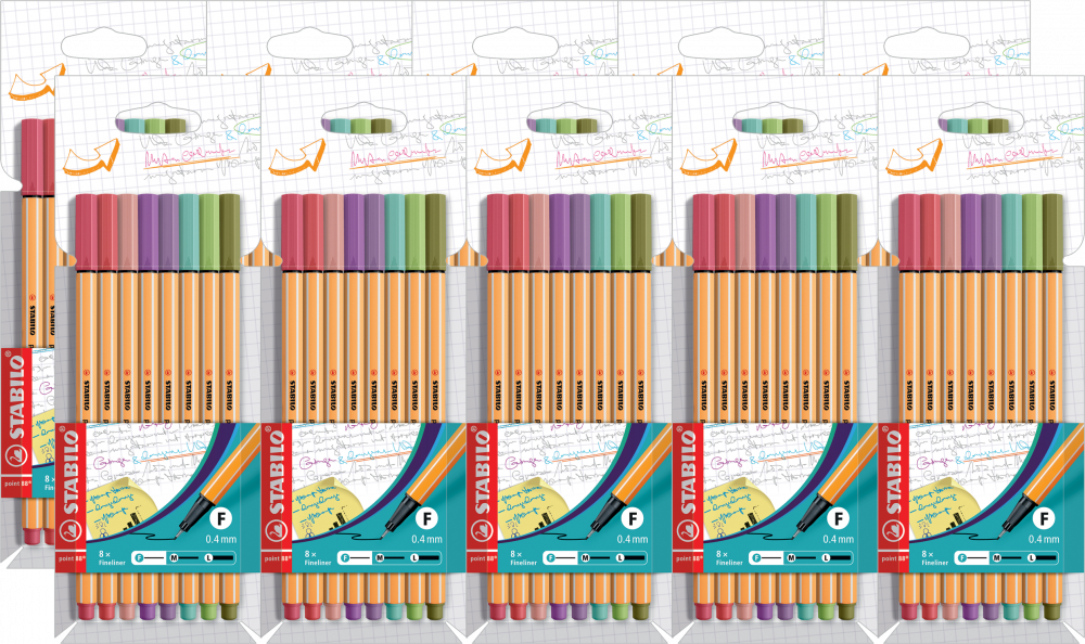 10x Cienkopis Stabilo Point 88/8-05, 0.4mm, w etui, 8 sztuk, mix kolorów