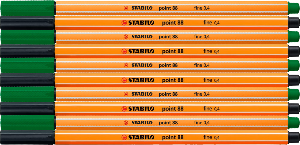Zestaw: 10x Cienkopis Stabilo Point 88/40, 0.4mm (5x zielony, 5x czarny)